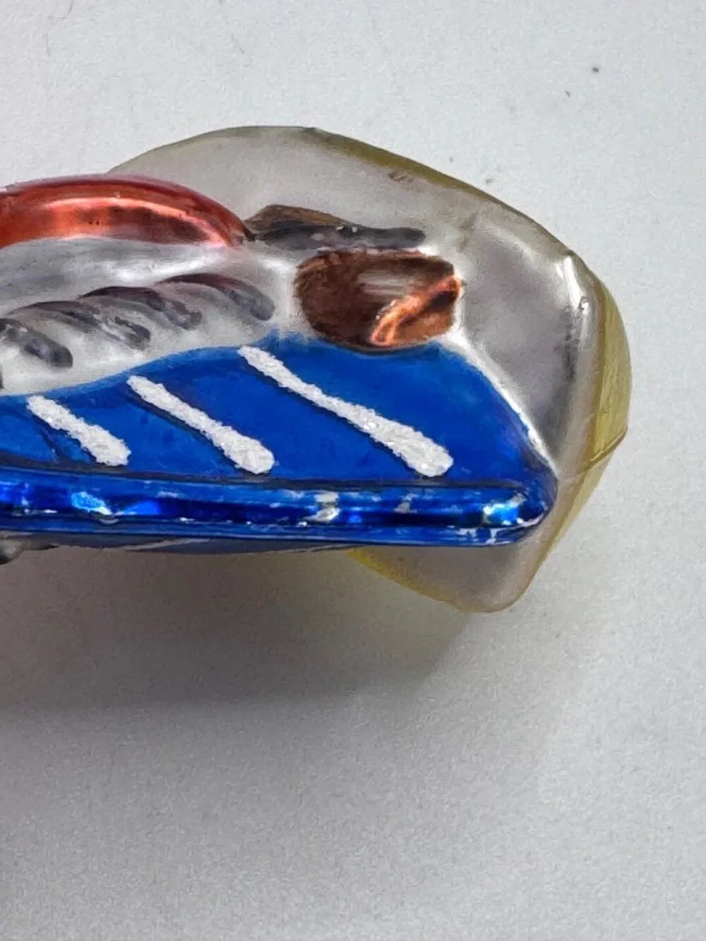 Vintage Dept 56 Tiny Trimmings Glass Sailboat Ornament Red Blue Sails Hand-Paint